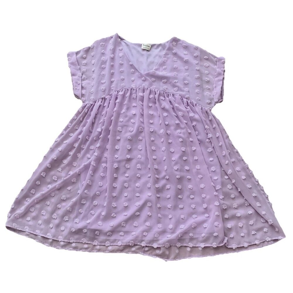 Peach Love California Purple Swiss Dot Babydoll Chiffon Large Short Sleeve Dress